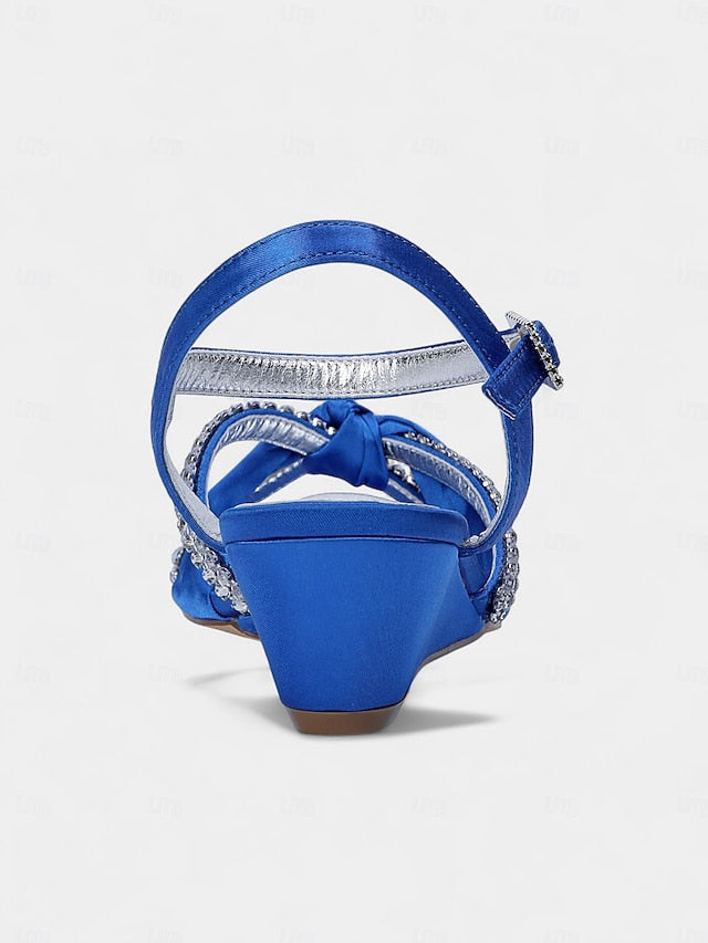 Satin Wedge Sandals Green Women's - Knot Rhinestone