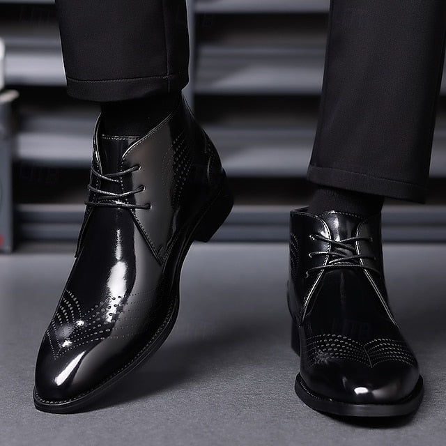 Brogue Burgundy Glossy Wingtip Ankle Faux Men's Leather