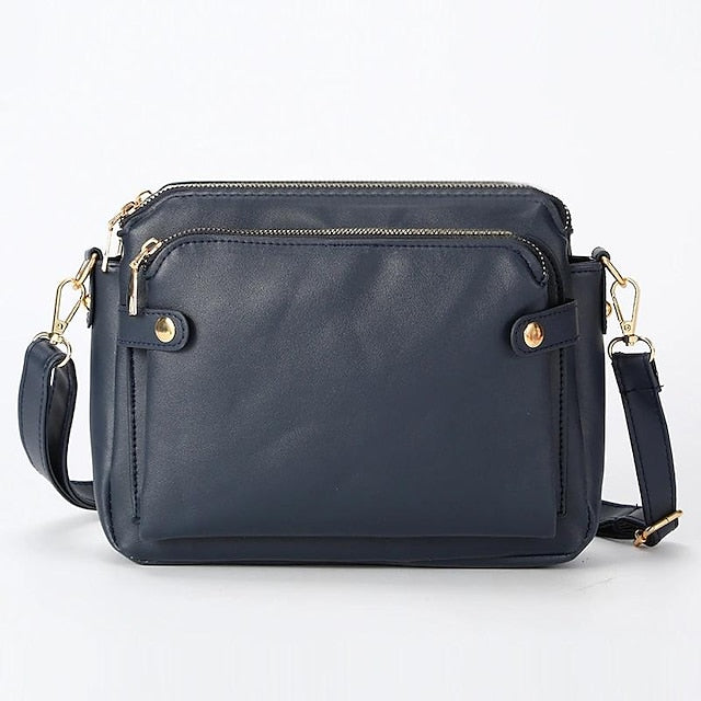 Schultertasche aus Leder für Damen im Vintage-Stil mit drei Lagen