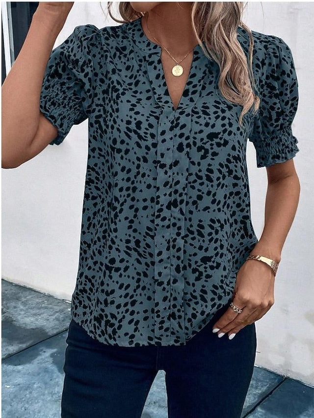 Women's Shirt Blouse Casual Polka Dot Print Short Sleeve