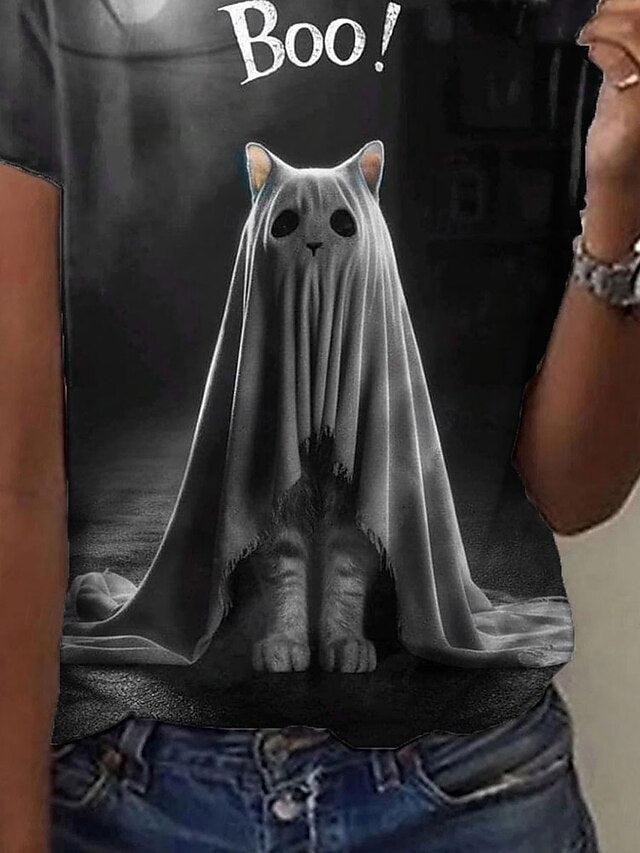 Women's T Shirt Graphic Cat Ghost Vintage Stylish Classic