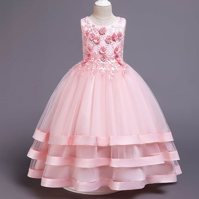 Sleeveless Kids Colored Wedding Party Girls' Dress Solid