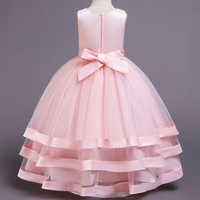 Sleeveless Kids Colored Wedding Party Girls' Dress Solid