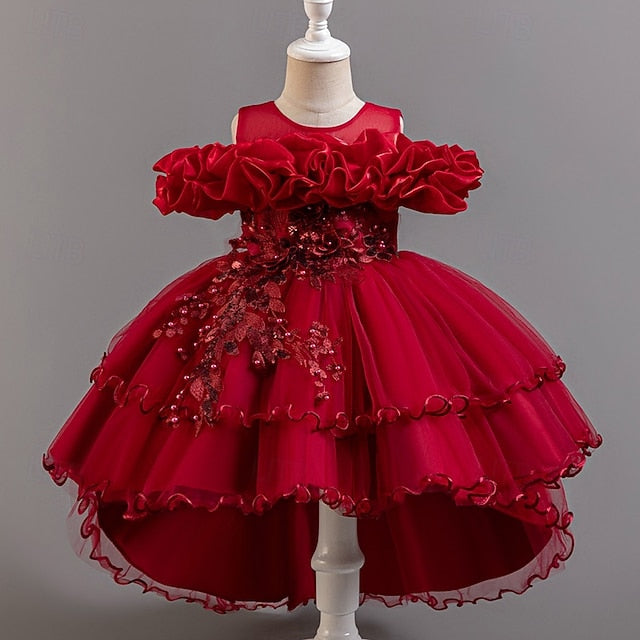 Short Flower Dress Party Kids Sleeve Wedding Girls' Floral