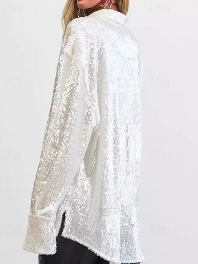 Women's Shirt Blouse Sequin Tops Sequins Plain Vintage