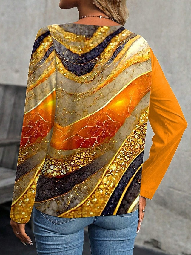 Women's T Shirt Patchwork Print Graphic Geometric Stylish