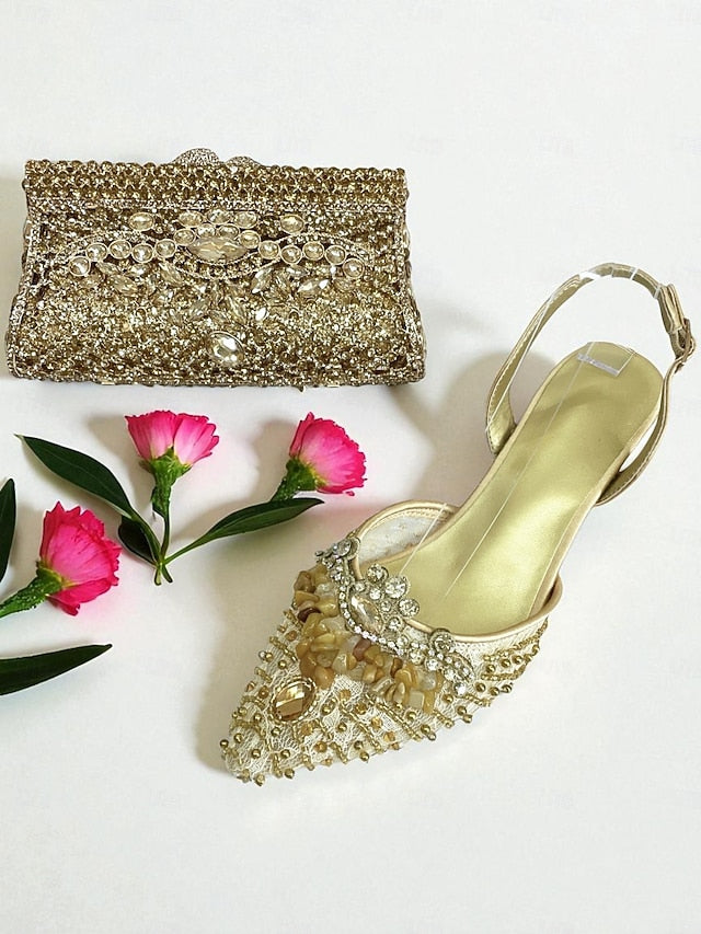 Green Women's Clutch Set Shoes Rhinestone Heel and - Bag