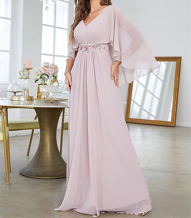 Bride Neck Mother Dress V Elegant of Floor the Party