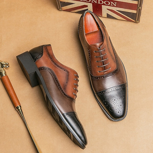 Oxford – and Leather Black Wingtip Shoes Faux Men's Brown