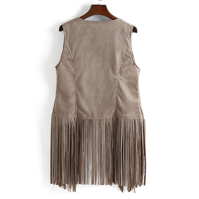 Retro Vintage 1970s Suede Vest Sleeveless Hippie Tassel Fringe