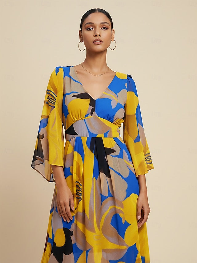 Women's Maxi Dress Chiffon Abstract Floral Print Sheer