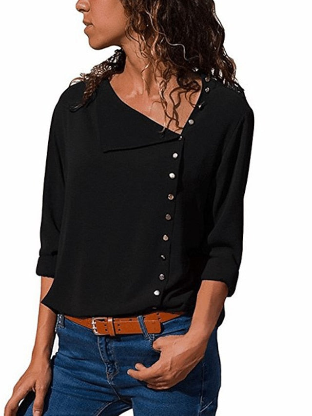 Women's Shirt Blouse Buttons Plain Streetwear Basic Long