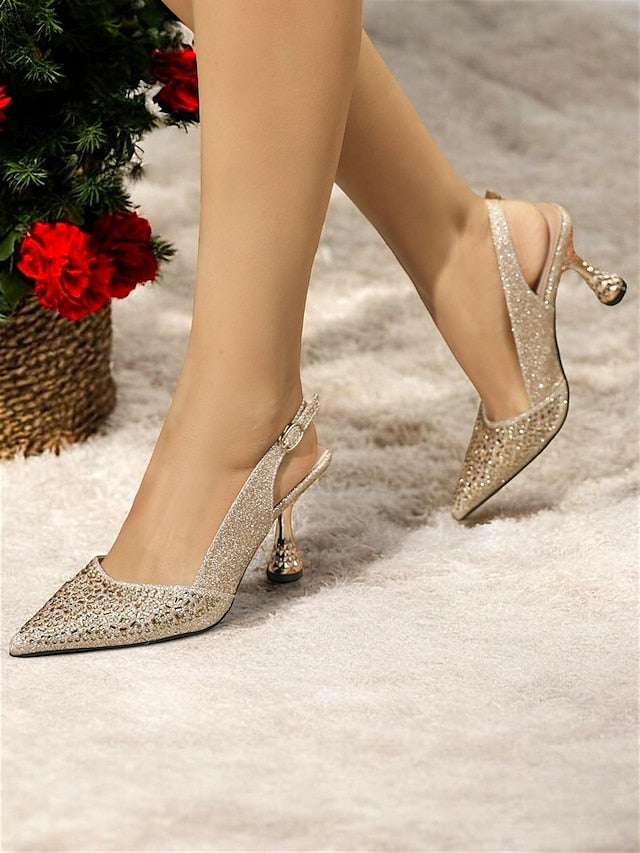 Sparkling Pointed Toe Pumps Women's – Slingback Glitter