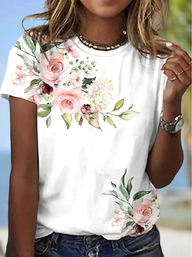 Women's T Shirt Print Floral Fashion Short Sleeve Round
