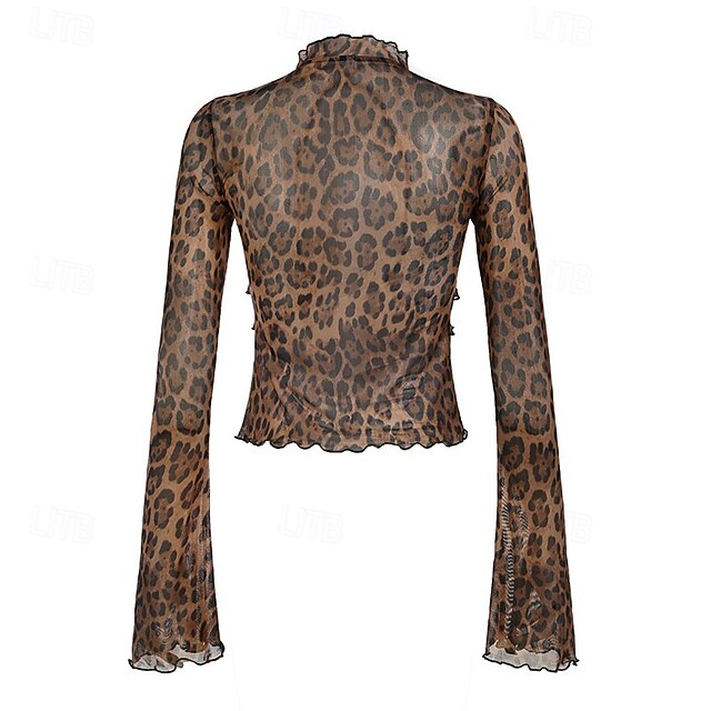 Retro Vintage 1970s Groovy Crop Top Disco Mesh Leopard Print