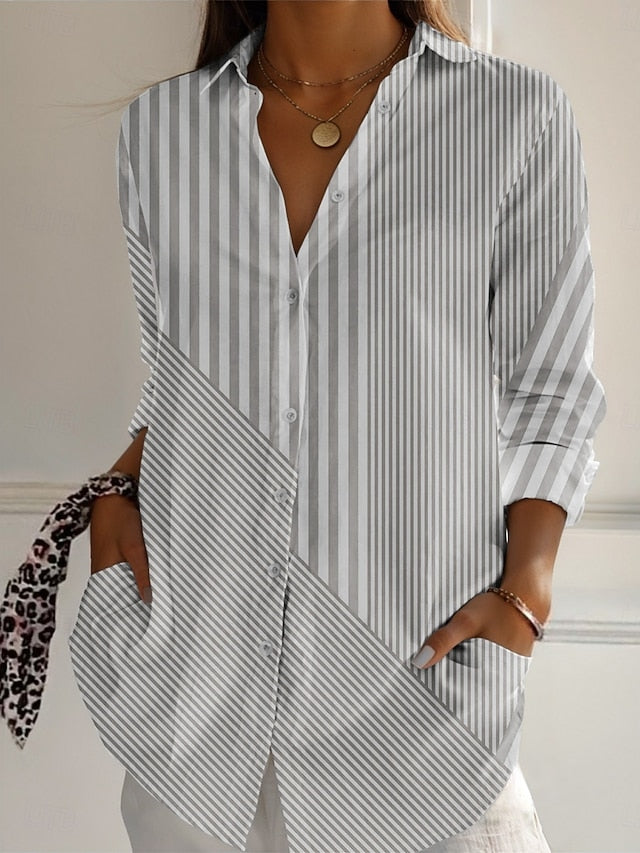 Women's Shirt Buttons Print Striped Active Daily Stylish