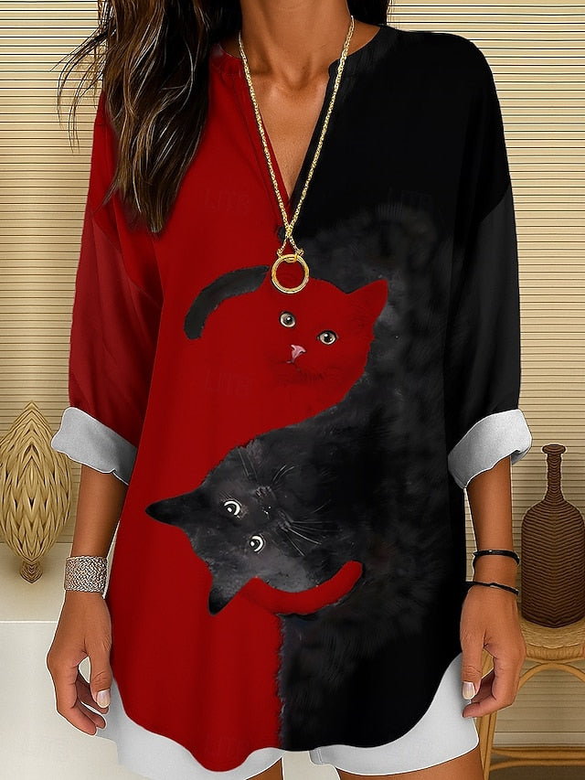 Women's Blouse Linen Like Breathable Lightweight Tunic V