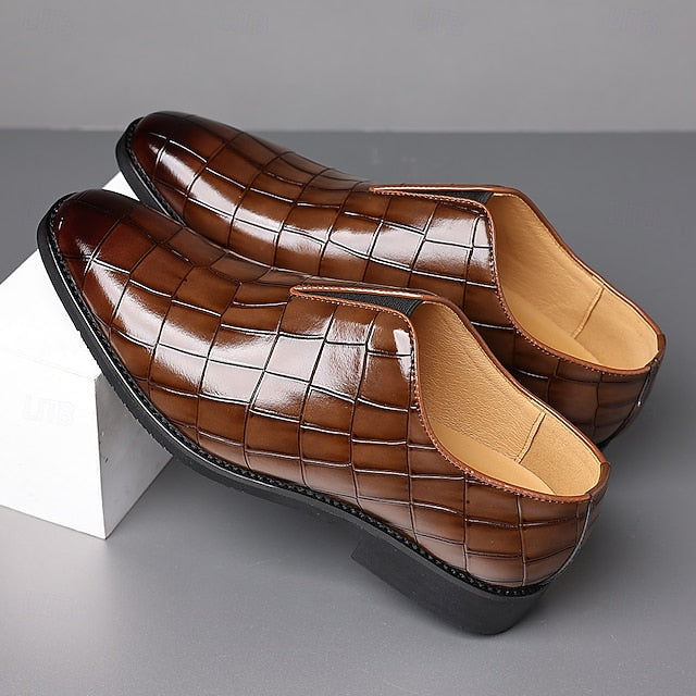 Burgundy Shoes Men's – Pattern Crocodile Slip-On