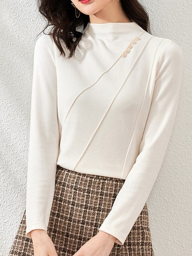 Women's Blouse Solid Color Elegant Stylish Basic Long