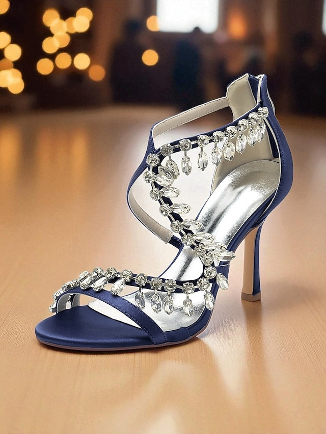 with Strappy Heel High Sandals Rhinestone Women's White