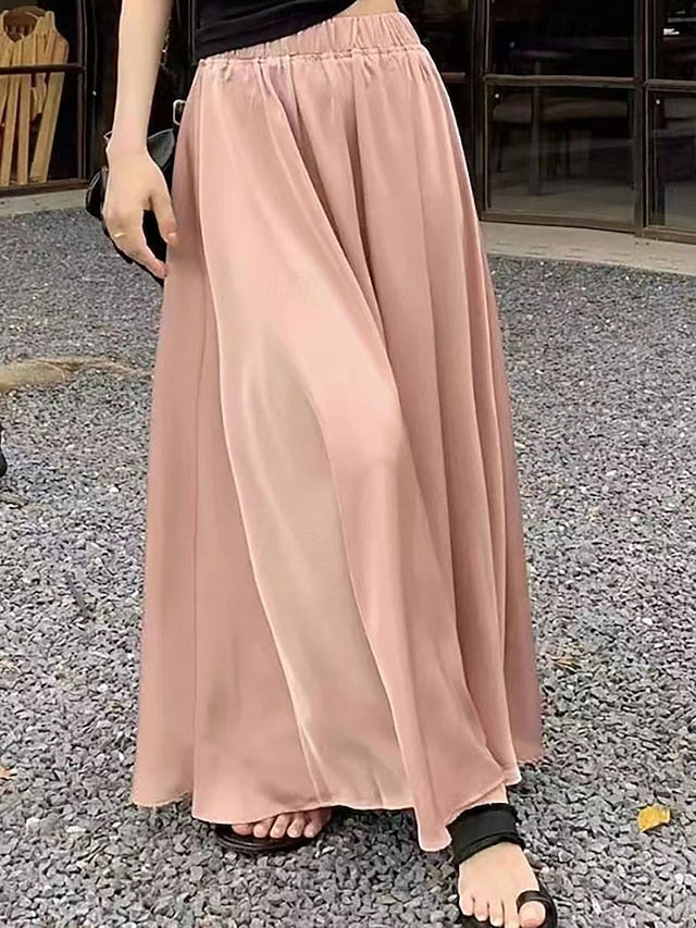 Women's Elegant Fashion Casual Maxi Mid Rise Skirts Plain