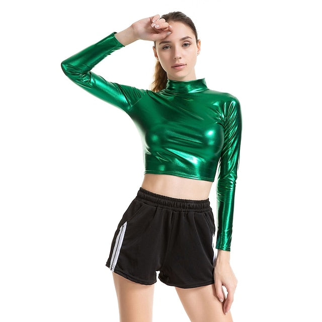 Metallic 1980s Shiny Latex Patent Crop Top PU Leather Fancy