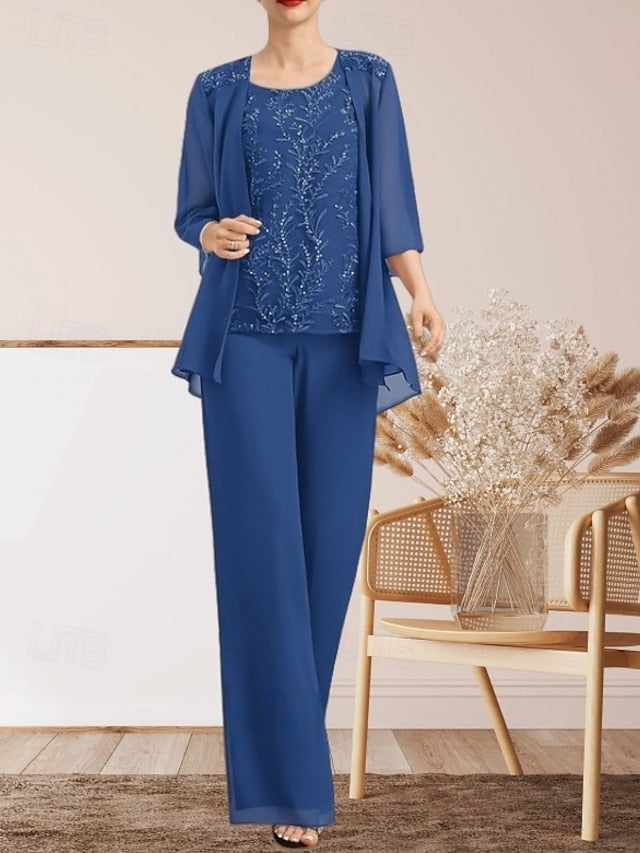 Dress Mother Piece 3 Pantsuit of Bride Elegant Guest Wedding the