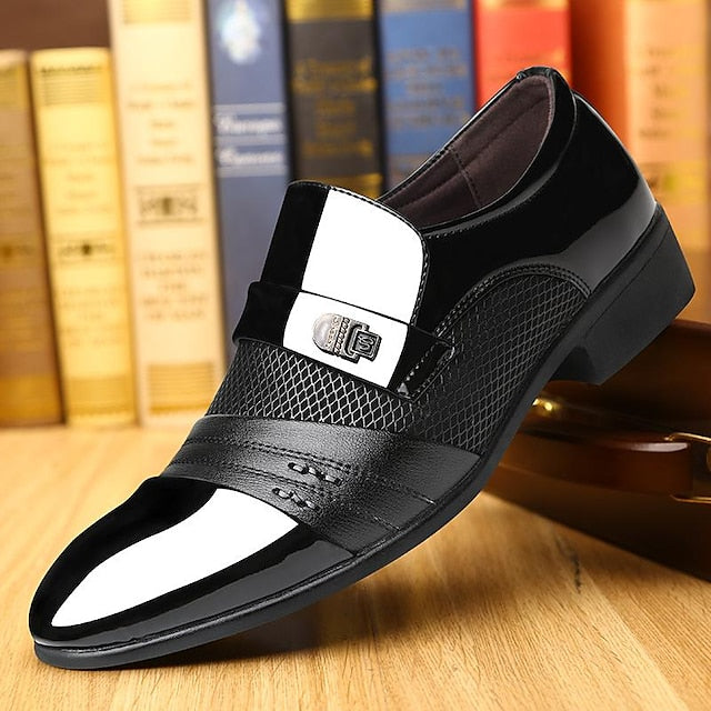 Slip-On Leather Faux Loafers Patent – Formal Men's