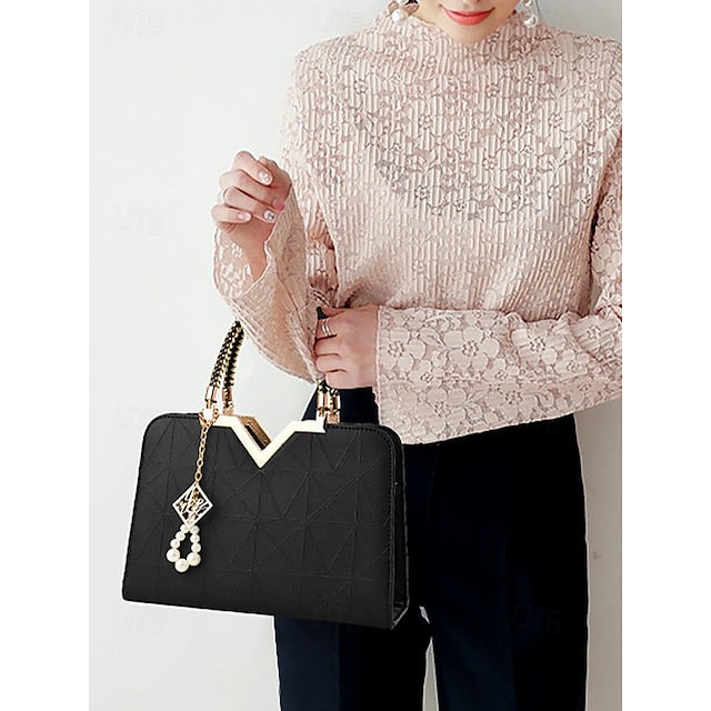 Handbag Faux with Elegant – Women's Pendant Pearl Leather