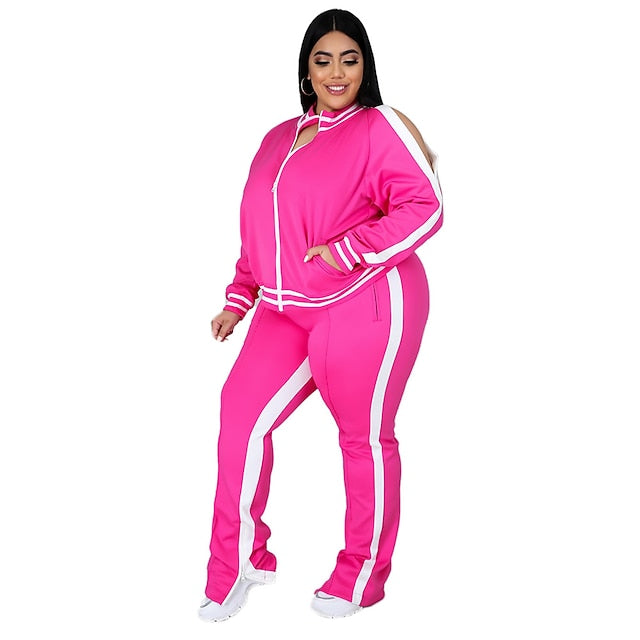 Women's Tracksuit Sweatsuit Drawstring 2 Piece Striped