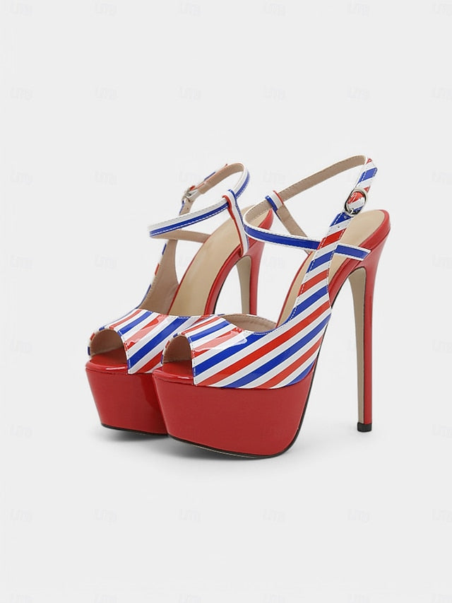 Blue Platform Heels Red White and Women's Stiletto Striped