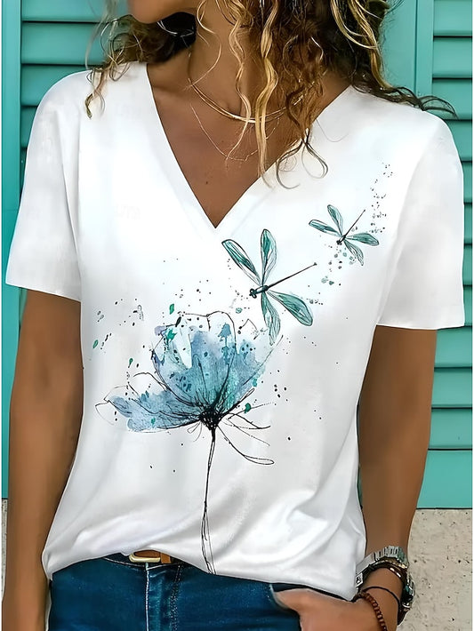 Women's T Shirt Print Floral Graphic Casual Short Sleeve V
