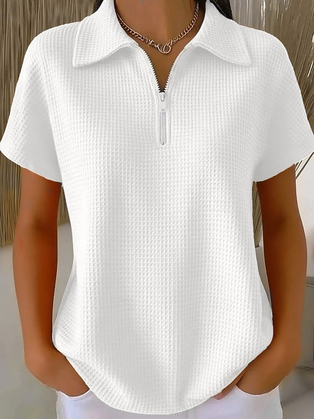 Women's Shirt Waffle Shirt Blouse Quarter Zip Plain Stylish