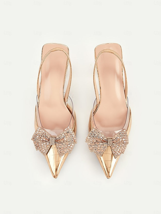 Detail Gold Heels Quilted with - Women's Slingback Bow