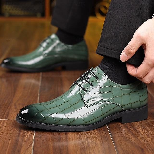 Leather Green Oxford Print Men's – Crocodile Shoes Faux
