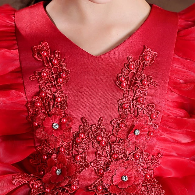 Wedding Dress Sleeve Party Special Kids Long Girls' Flower
