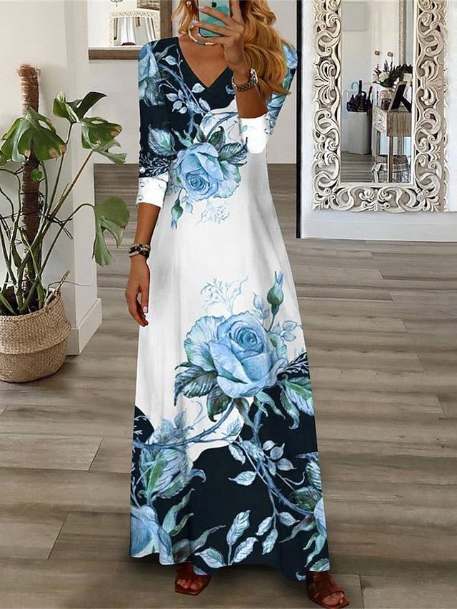 Women's Maxi Dress Casual Dress Floral Print V Neck Maxi