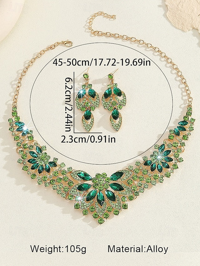 Elegant Set – Jewelry Statement Necklace Crystal Green
