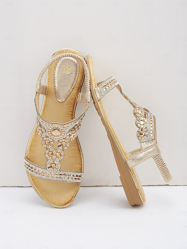 Rhinestone T-Strap Elegant – Women's Sandals Embellished