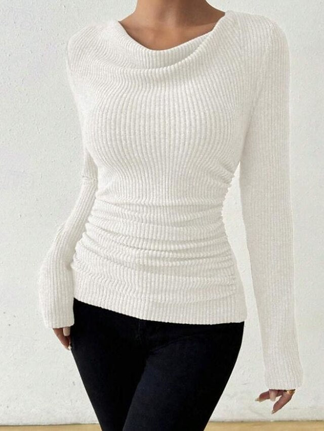 Women's Ribbed Knit Tops Tee Tunic Elegant Stylish Long
