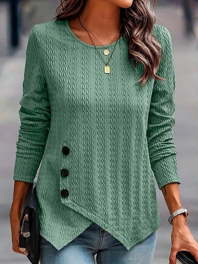 Women's Tunic Blouse Elegant Stylish Solid Color Buttons