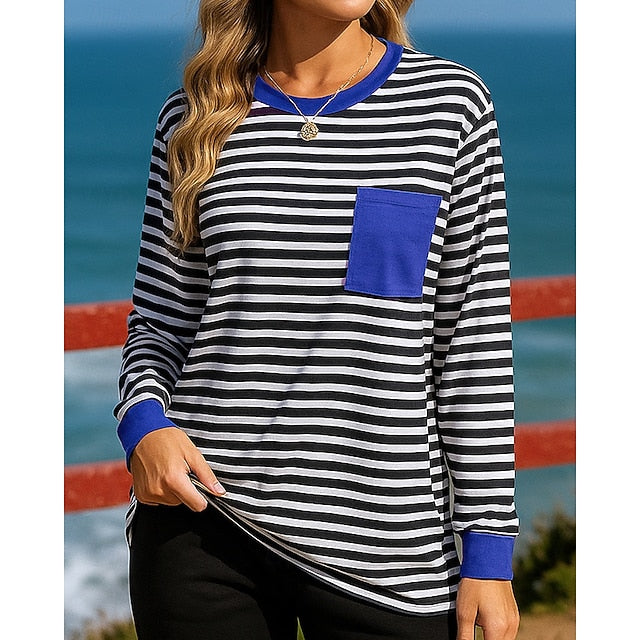 Women's Pullover Sweatshirt Casual Tops Pocket Long Sleeve