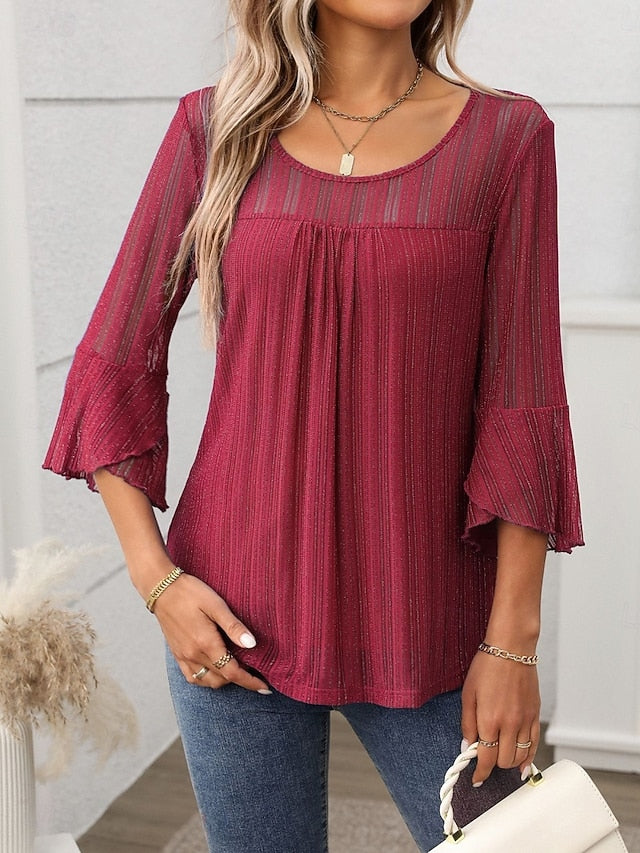 Women's Blouse Patchwork Solid Color Elegant Stylish Basic