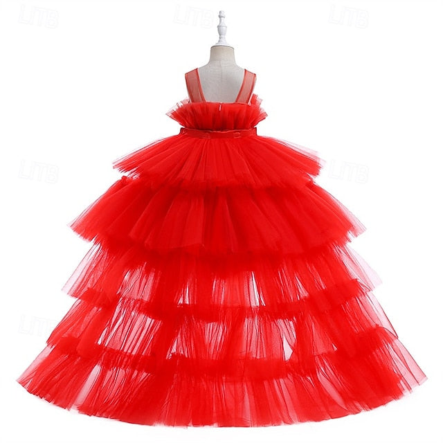 Kids Party Color Sleeveless Performance Girls' Solid Dress