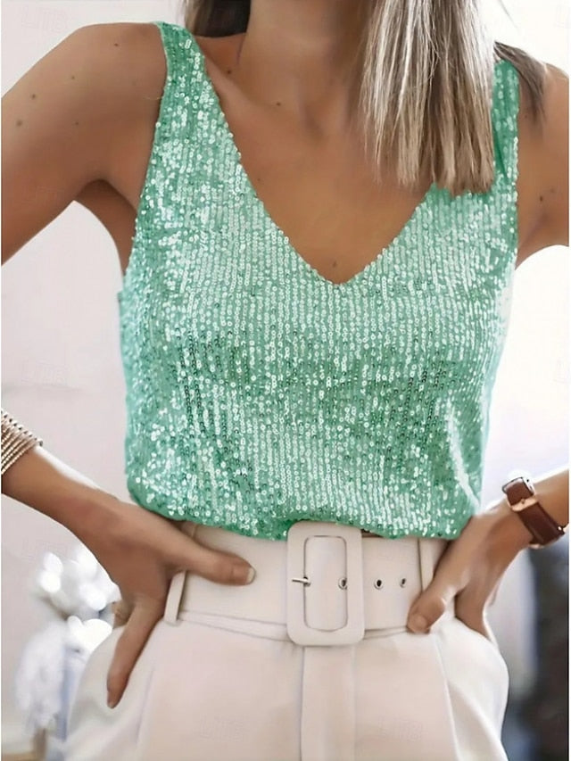 Women's Blouse Sequin Tops Camisole Tank Top Sequins Plain