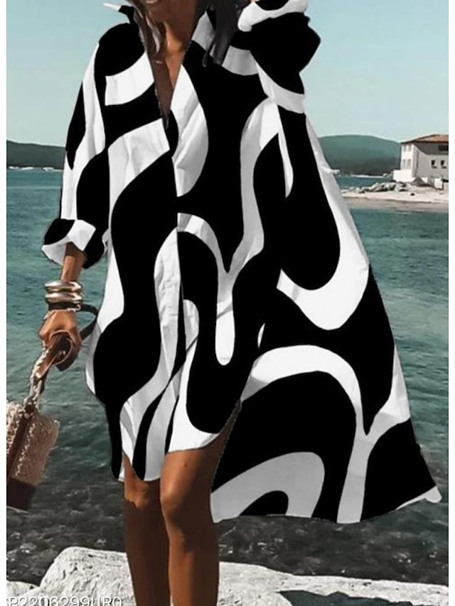 Women's Shirt Dress Casual Dress Shift Dress Color Block