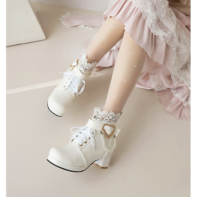 Boots Ankle Lace-Up Shoes Bridal White – Wedding Women's