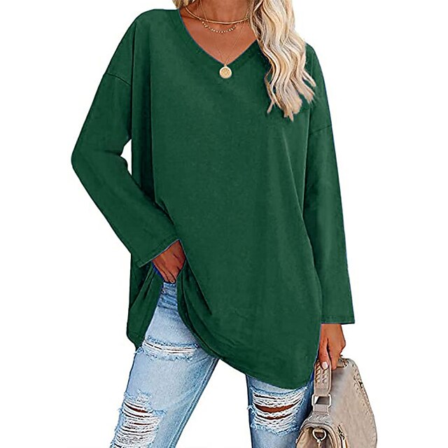 Women's T Shirt Plain Basic Long Sleeve V Neck Regular Tops