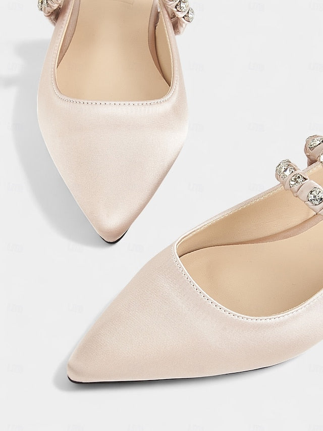 Toe Flats Women's Satin Pointed - Slingback Rhinestone