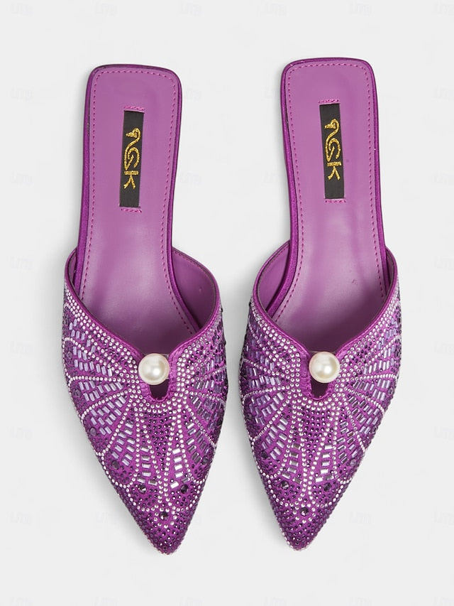 Gold Glamorous - with Pearl Rhinestone Women's Detail Mules